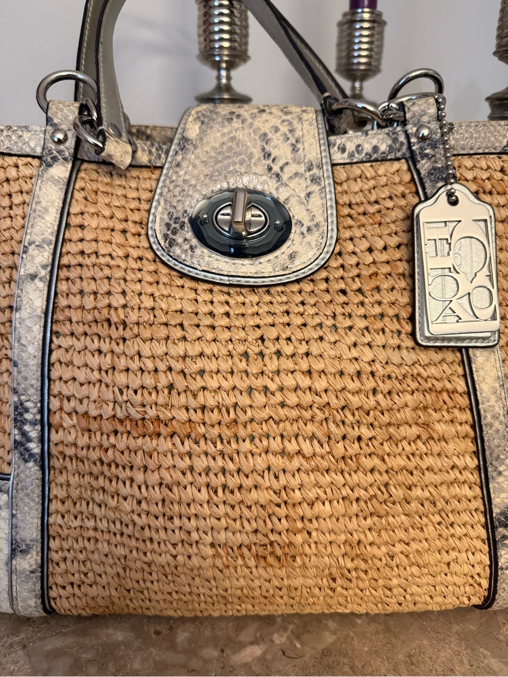 Coach Hampton Python Straw Tote.  2011 - Picture 2 of 15